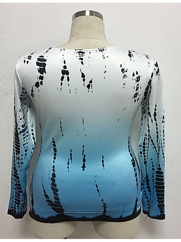 Women's Going out / Casual/Daily Simple Summer / Fall T-shirtPrint Round Neck Long Sleeve Blue