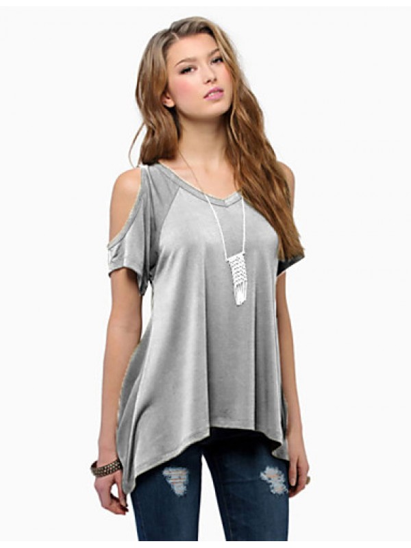 Women's Sexy Off Shoulder Fishtail hem T-shirt (Cotton)