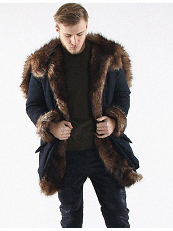 Men's Patchwork Plus Size CoatFaux Fur Long Sleeve-Black