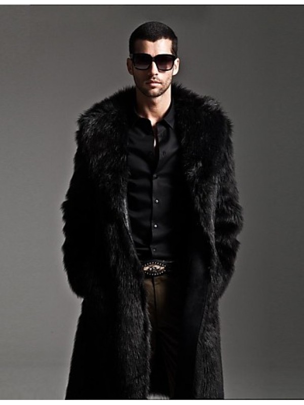 Men's Fashion Fur Mink Colar Pure Color Imitation Fur Warm Long Coat