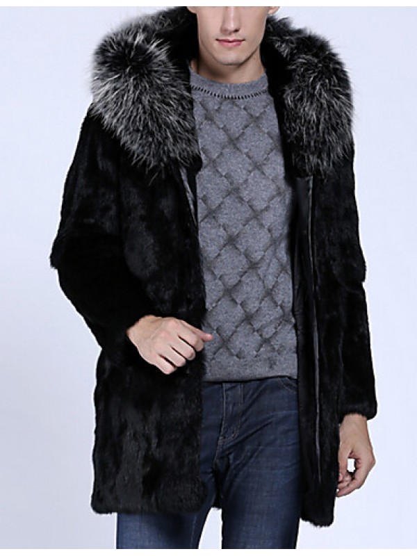 Men's Special Occasion / Plus Size / Casual/Daily Street chic / Punk & Gothic / Tops Fur Coat,Solid Shirt Collar Long Sleeve Winter Black