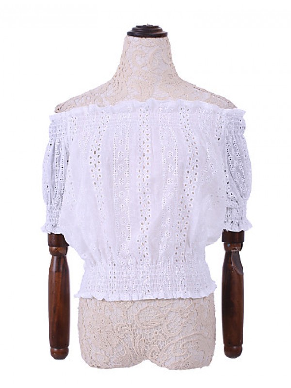 Women's Going out Sexy / Street chic Summer Blouse,Solid Boat Neck ? Length Sleeve White Rayon / Polyester Translucent