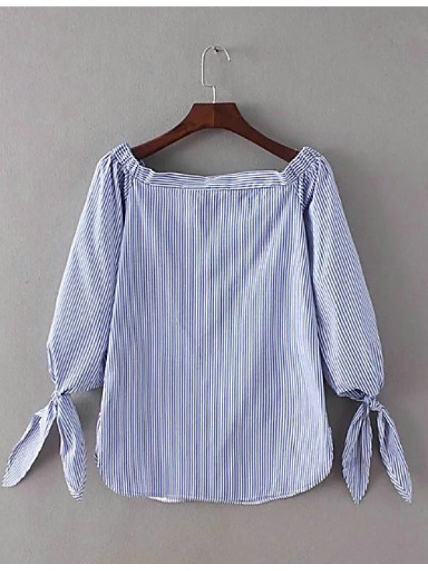 Women Sexy Slash Neck Off Shoulder Strapless Long Sleeve Bowknot Blouse Top Casual Loose Shirt