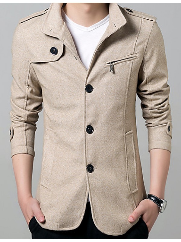 Men's Solid Casual / Work / Formal / Sport / Plus Sizes Trench coat,Cotton / Polyester Long