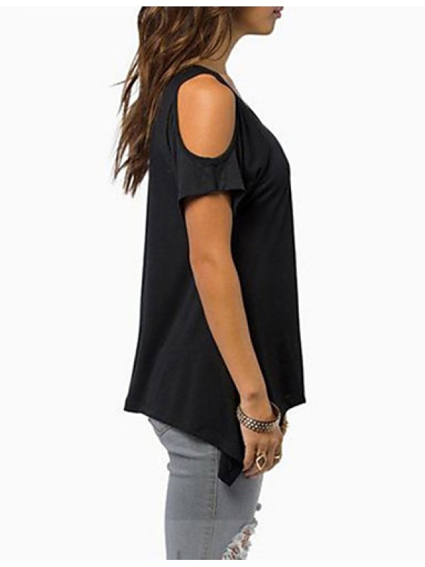 Women's Sexy Off Shoulder Fishtail hem T-shirt (Cotton)