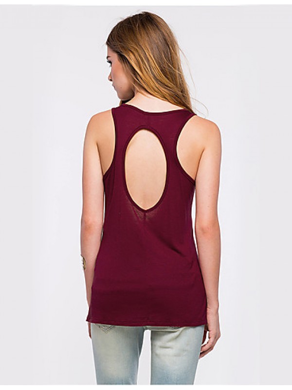 Women's Casual/Daily Street chic Summer Tank TopPrint U Neck Sleeveless Red Polyester Medium