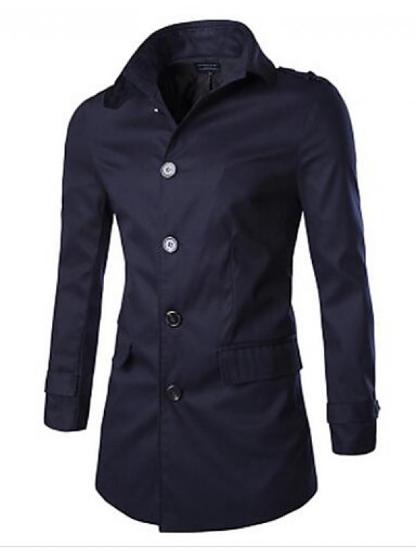 Men's Long Sleeve Regular Trench coat , Cotton Pure