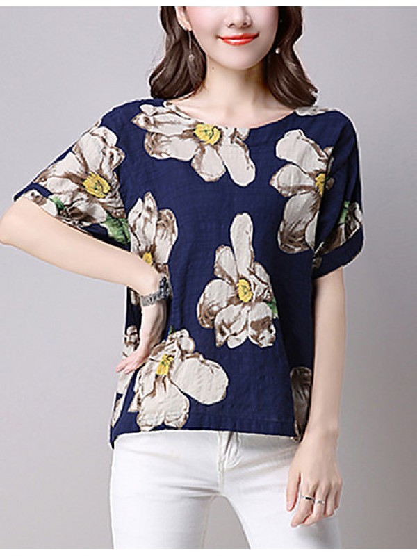 Women's Going out / Casual/Daily Street chic Spring / Summer T-shirt,Print Round Neck Short Sleeve