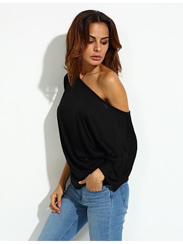 Women's Solid Sexy Loose Off Shoulder T-shirt,Boat Neck Short Sleeve