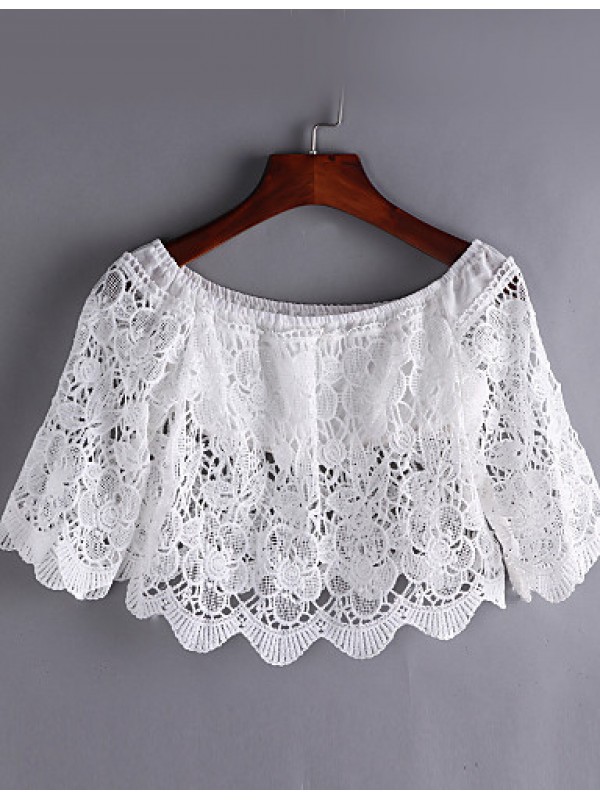 Women's Sexy/Beach Micro Elastic Short Sleeve Short Blouse (Lace)