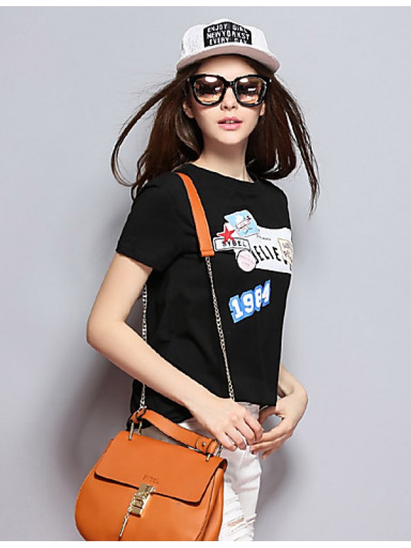 Women's Casual/Daily Simple Spring / Summer T-shirtPrint Round