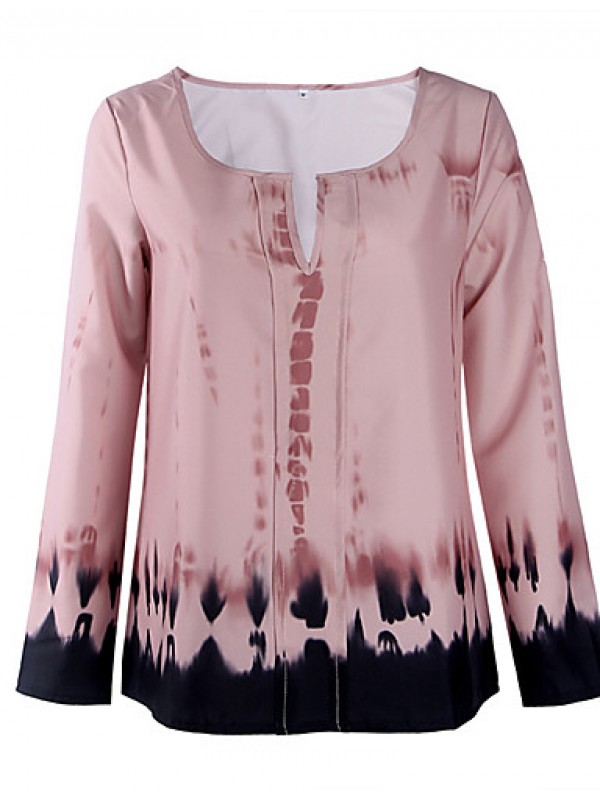 Women's Casual/Daily Vintage Fall T-shirtPrint U Neck Long Sleeve Pink Polyester Medium Print Randomly