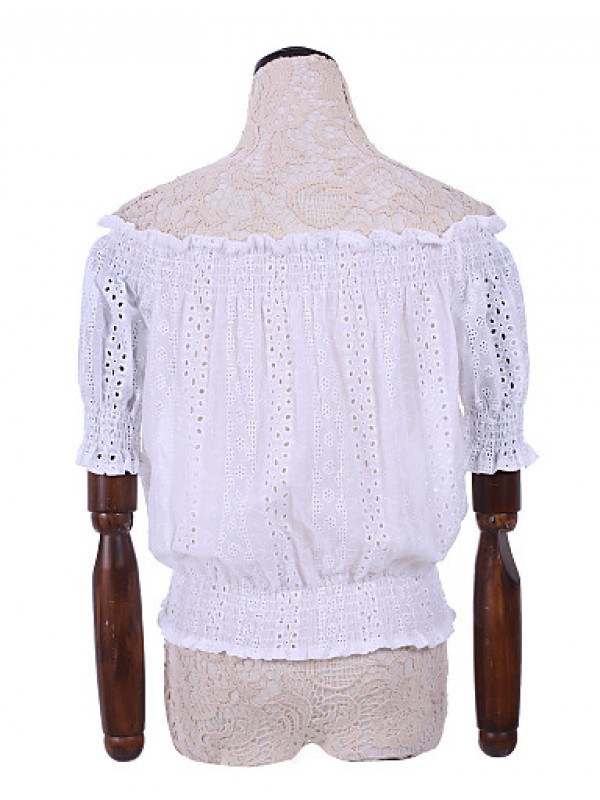 Women's Going out Sexy / Street chic Summer Blouse,Solid Boat Neck ? Length Sleeve White Rayon / Polyester Translucent