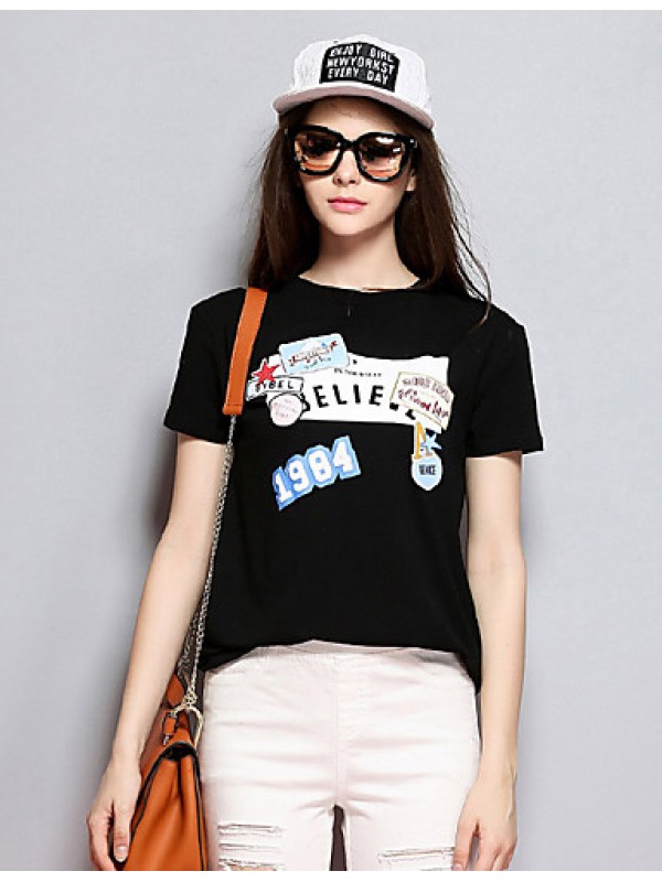 Women's Casual/Daily Simple Spring / Summer T-shirtPrint Round