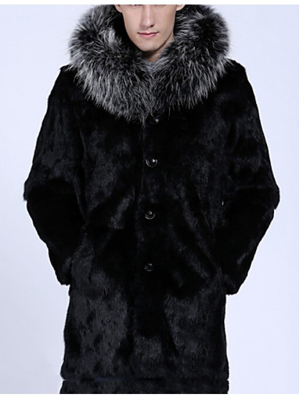 Men's Special Occasion / Plus Size / Casual/Daily Street chic / Punk & Gothic / Tops Fur Coat,Solid Shirt Collar Long Sleeve Winter Black