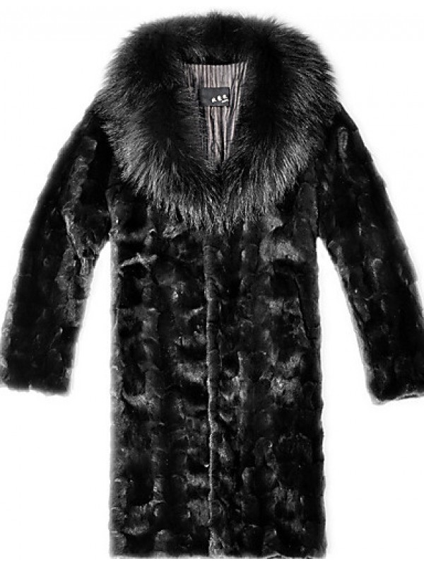 Men's Special Occasion / Plus Size / Casual/Daily Street chic / Punk & Gothic / Tops Fur Coat,Solid Shirt Collar Long Sleeve Winter Black