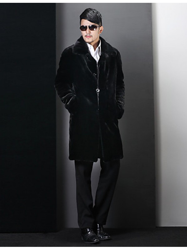 Men's Casual/Daily / Formal Vintage / Street chic Coat Solid Peaked Lapel Long Sleeve Winter Black Faux Fur Thick