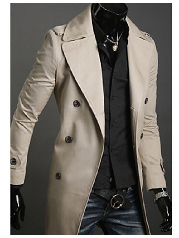 Men's Solid Casual Trench coat,Cotton Long Sleeve-Black / Green / White