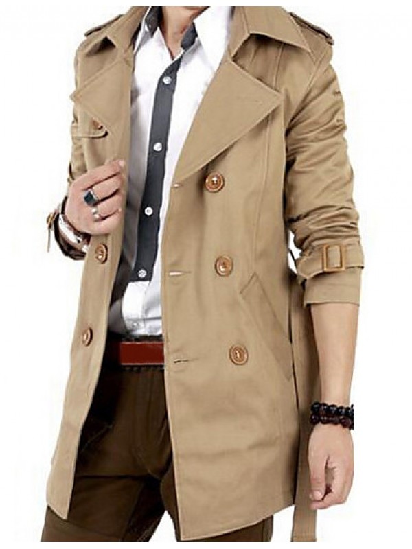 Men'sBritish Style Leisure Slim Long Sleeve Long Trench coat , Pure