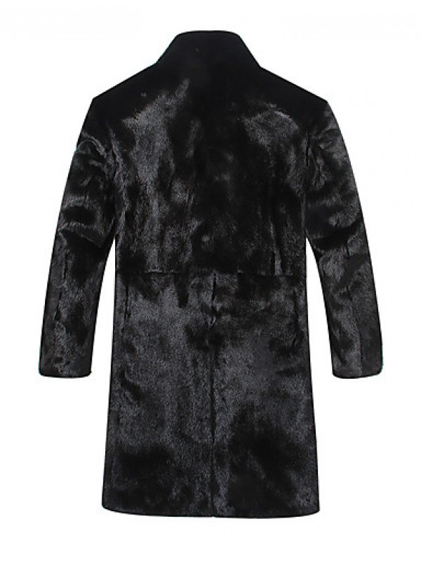 Men's Casual/Daily / Formal / Work Vintage / Street chic Coat Solid Long Sleeve Winter Black Faux Fur Thick