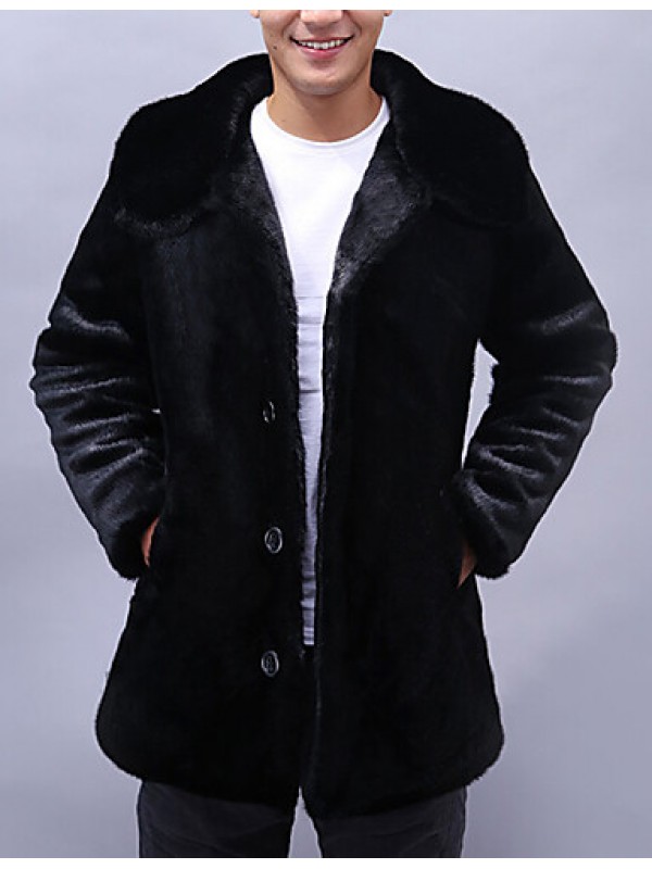 Men's Special Occasion / Plus Size / Casual/Daily Street chic / Punk & Gothic / Tops Fur CoatSolid Shirt Collar Long Sleeve Winter BlackFuax