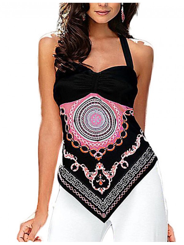 Women's Going out / Casual/Daily Simple Summer / Fall BlousePrint Halter Sleeveless Blue / White / Black