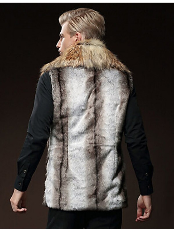 Men's Patchwork Casual / Plus Size CoatFaux Fur Sleeveless-Brown