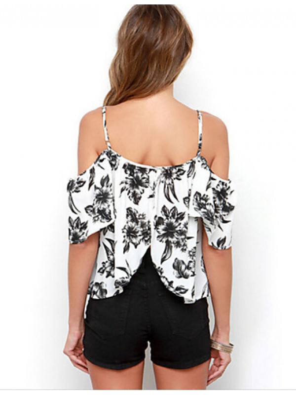 Women's Print Black / Gray Vest , Off Shoulder Sleeveless