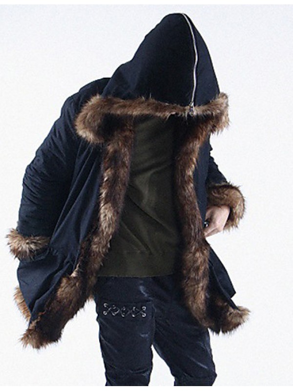 Men's Patchwork Plus Size CoatFaux Fur Long Sleeve-Black